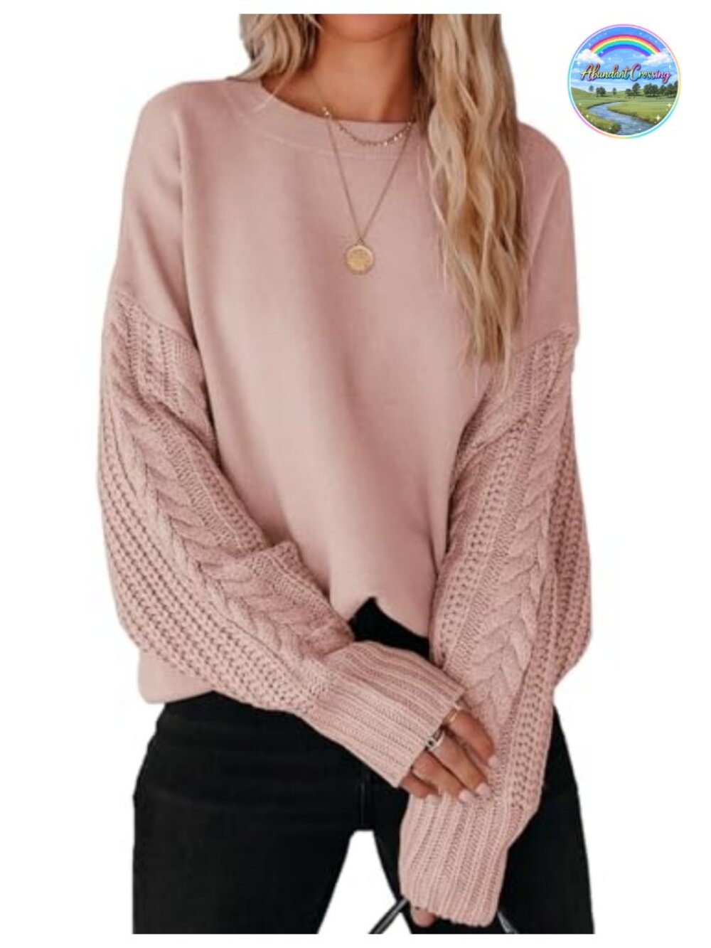Cable Knit Oversized Tunic Sweater Pullover Drop Shoulder Long Sleeve